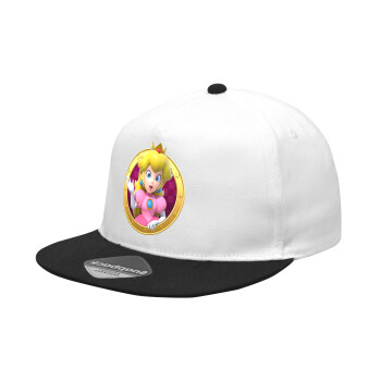 Princess Peach Toadstool, Καπέλο Ενηλίκων Flat Snapback Λευκό/Μαύρο, (100% ΒΑΜΒΑΚΕΡΟ Twill, ΕΝΗΛΙΚΩΝ, UNISEX, ONE SIZE)