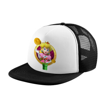 Princess Peach Toadstool, Adult Soft Trucker Hat with Black/White Mesh (POLYESTER, ADULT, UNISEX, ONE SIZE)