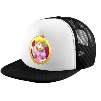 Princess Peach Toadstool, Καπέλο παιδικό Soft Trucker με Δίχτυ ΜΑΥΡΟ/ΛΕΥΚΟ (POLYESTER, ΠΑΙΔΙΚΟ, ONE SIZE)