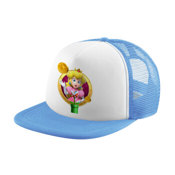 Princess Peach Toadstool, Child's Soft Trucker Hat with Blue/White Mesh (POLYESTER, CHILD, ONE SIZE)