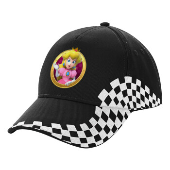 Princess Peach Toadstool, Adult Ultimate BLACK RACING Cap, (100% COTTON DRILL, ADULT, UNISEX, ONE SIZE)