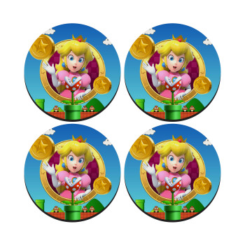 Princess Peach Toadstool, SET of 4 round wooden coasters (9cm)