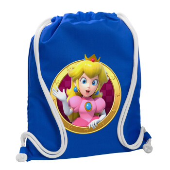 Princess Peach Toadstool, Backpack pouch GYMBAG Blue, with pocket (40x48cm) & thick cords