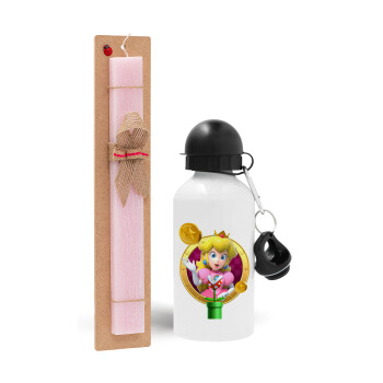 Princess Peach Toadstool, Easter Set, metallic aluminum bottle (500ml) & aromatic flat Easter candle (30cm) (PINK)