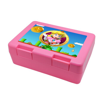 Princess Peach Toadstool, Παιδικό δοχείο κολατσιού ΡΟΖ 185x128x65mm (BPA free πλαστικό)