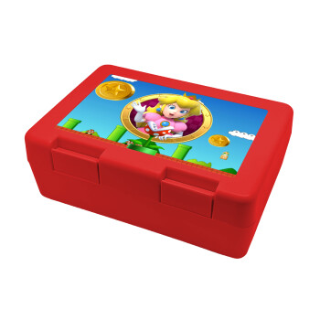 Princess Peach Toadstool, Παιδικό δοχείο κολατσιού ΚΟΚΚΙΝΟ 185x128x65mm (BPA free πλαστικό)