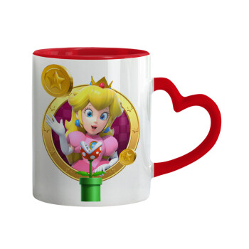 Princess Peach Toadstool, Κούπα καρδιά χερούλι κόκκινη, κεραμική, 330ml