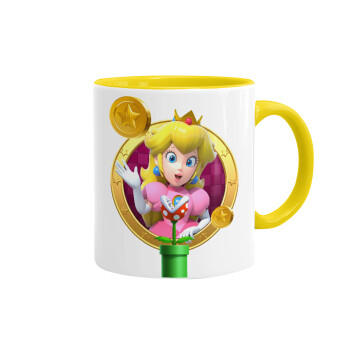 Princess Peach Toadstool, Κούπα χρωματιστή κίτρινη, κεραμική, 330ml