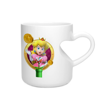 Princess Peach Toadstool, Κούπα καρδιά λευκή, κεραμική, 330ml