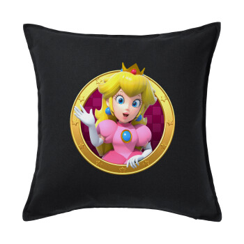 Princess Peach Toadstool, Μαξιλάρι καναπέ Μαύρο 100% βαμβάκι, περιέχεται το γέμισμα (50x50cm)