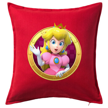 Princess Peach Toadstool, Μαξιλάρι καναπέ Κόκκινο 100% βαμβάκι, περιέχεται το γέμισμα (50x50cm)