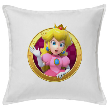 Princess Peach Toadstool, Μαξιλάρι καναπέ ΛΕΥΚΟ 100% βαμβάκι, περιέχεται το γέμισμα (50x50cm)