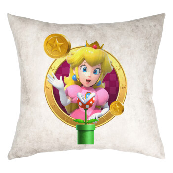 Princess Peach Toadstool, Μαξιλάρι καναπέ Δερματίνη Γκρι 40x40cm με γέμισμα