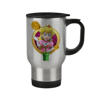 Princess Peach Toadstool, Stainless steel travel mug with lid, double wall 450ml