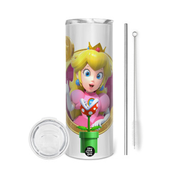 Princess Peach Toadstool, Eco friendly stainless steel tumbler 600ml, with metal straw & cleaning brush