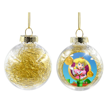 Princess Peach Toadstool, Transparent Christmas tree ball ornament with gold filling 8cm