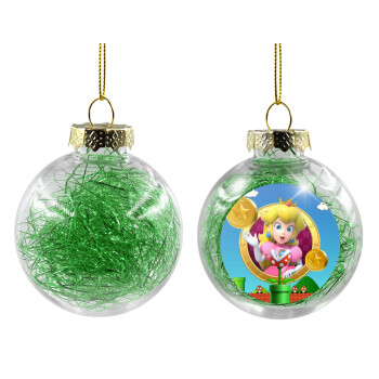 Princess Peach Toadstool, Χριστουγεννιάτικη μπάλα δένδρου διάφανη με πράσινο γέμισμα 8cm