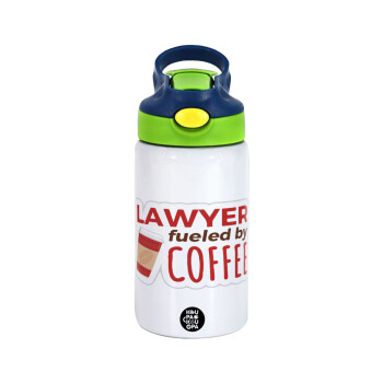Lawyer fueled by coffee, Children's hot water bottle, stainless steel, with safety straw, green, blue (350ml)