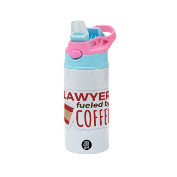 Lawyer fueled by coffee, Παιδικό παγούρι θερμό, ανοξείδωτο, με καλαμάκι ασφαλείας, Ροζ/Σιελ (360ml) BPA FREE