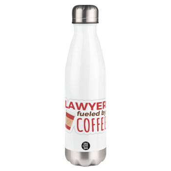 Lawyer fueled by coffee, Μεταλλικό παγούρι θερμός Λευκό (Stainless steel), διπλού τοιχώματος, 500ml
