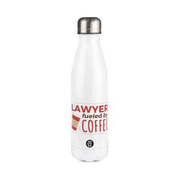 Lawyer fueled by coffee, Μεταλλικό παγούρι θερμός Λευκό (Stainless steel), διπλού τοιχώματος, 500ml