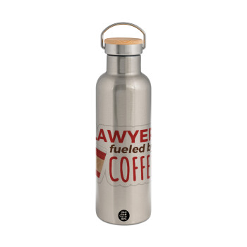 Lawyer fueled by coffee, Stainless steel Silver with wooden lid (bamboo), double wall, 750ml