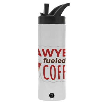 Lawyer fueled by coffee, Metallic thermos bottle with straw & handle, stainless steel (Stainless steel 304), double-walled, 600ml.