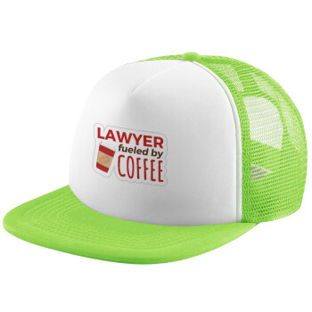 Lawyer fueled by coffee, Καπέλο Ενηλίκων Soft Trucker με Δίχτυ ΠΡΑΣΙΝΟ/ΛΕΥΚΟ (POLYESTER, ΕΝΗΛΙΚΩΝ, ONE SIZE)