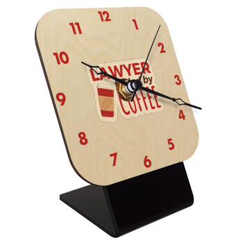 Lawyer fueled by coffee, Quartz Table clock in natural wood (10cm)