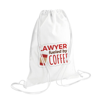 Lawyer fueled by coffee, Τσάντα πλάτης πουγκί GYMBAG λευκή (28x40cm)
