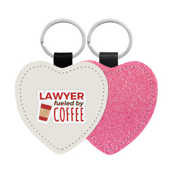 Lawyer fueled by coffee, Μπρελόκ PU δερμάτινο glitter καρδιά ΡΟΖ