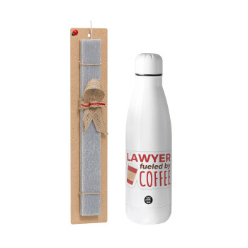 Lawyer fueled by coffee, Easter Set, metallic stainless thermos bottle (500ml) & scented flat Easter candle (30cm) (GRAY)