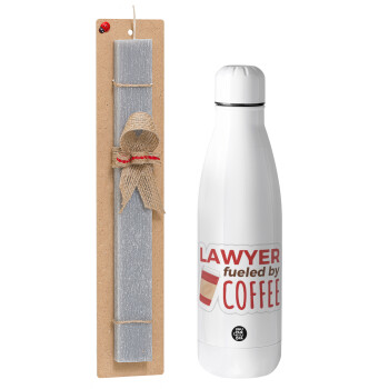 Lawyer fueled by coffee, Πασχαλινό Σετ, μεταλλικό παγούρι Inox (700ml) & πασχαλινή λαμπάδα αρωματική πλακέ (30cm) (ΓΚΡΙ)