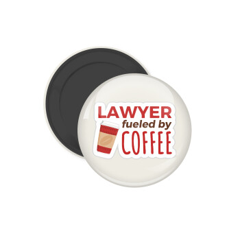 Lawyer fueled by coffee, Μαγνητάκι ψυγείου στρογγυλό διάστασης 5cm