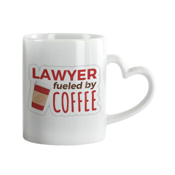 Lawyer fueled by coffee, Κούπα καρδιά χερούλι λευκή, κεραμική, 330ml
