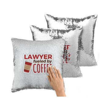 Lawyer fueled by coffee, Μαξιλάρι καναπέ Μαγικό Ασημένιο με πούλιες 40x40cm περιέχεται το γέμισμα