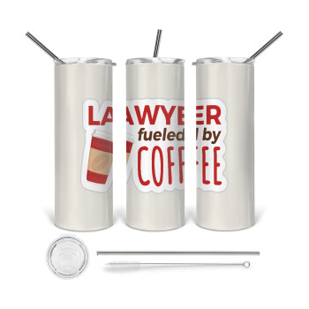 Lawyer fueled by coffee, Tumbler ποτήρι θερμό από ανοξείδωτο ατσάλι 600ml, με μεταλλικό καλαμάκι & βούρτσα καθαρισμού