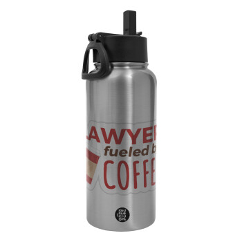 Lawyer fueled by coffee, Metal mug thermo Silver with Straw and Spout Lid (Stainless steel), double wall, 950ml