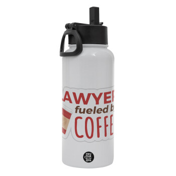 Lawyer fueled by coffee, Metal mug thermo White with Straw and Spout Lid (Stainless steel), double wall, 950ml