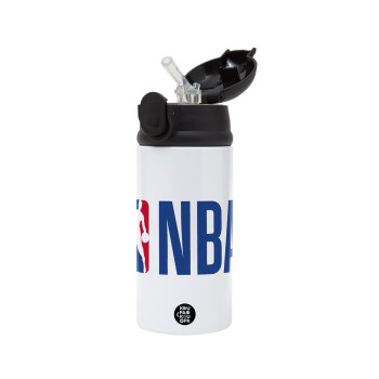 NBA Classic, Children's hot water bottle, stainless steel, with safety straw, Black (360ml) BPA-FREE