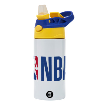 NBA Classic, Children's hot water bottle, stainless steel, with safety straw, green, blue (360ml) BPA FREE