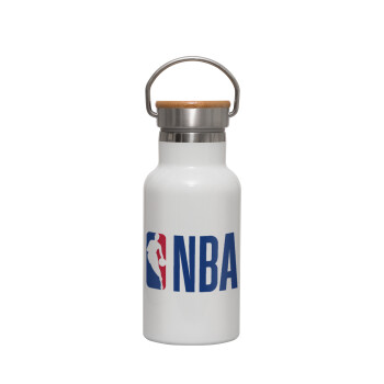 NBA Classic, Metallic thermos (Stainless steel) White with wooden lid (bamboo), double-walled, 350ml