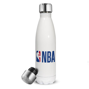 NBA Classic, Μεταλλικό παγούρι θερμός Λευκό (Stainless steel), διπλού τοιχώματος, 500ml