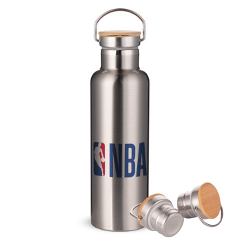 NBA Classic, Stainless steel Silver with wooden lid (bamboo), double wall, 750ml