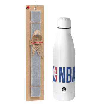 NBA Classic, Easter Set, metallic Inox water bottle (700ml) & Easter scented flat candle (30cm) (GRAY)