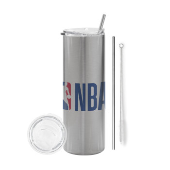 NBA Classic, Eco friendly stainless steel Silver tumbler 600ml, with metal straw & cleaning brush