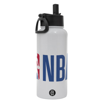 NBA Classic, Metal mug thermo White with Straw and Spout Lid (Stainless steel), double wall, 950ml