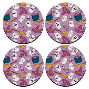 Happy Halloween pink, SET of 4 round wooden coasters (9cm)