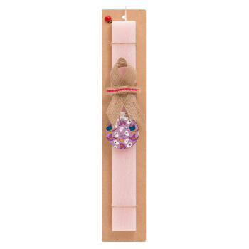 Happy Halloween pink, Easter Set, wooden keychain & scented flat Easter candle (30cm) (PINK)