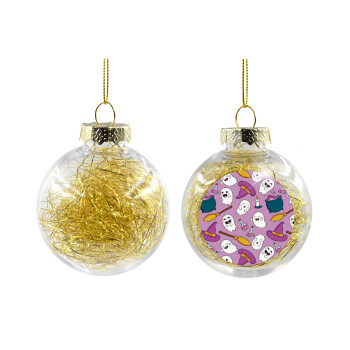 Happy Halloween pink, Transparent Christmas tree ball ornament with gold filling 8cm